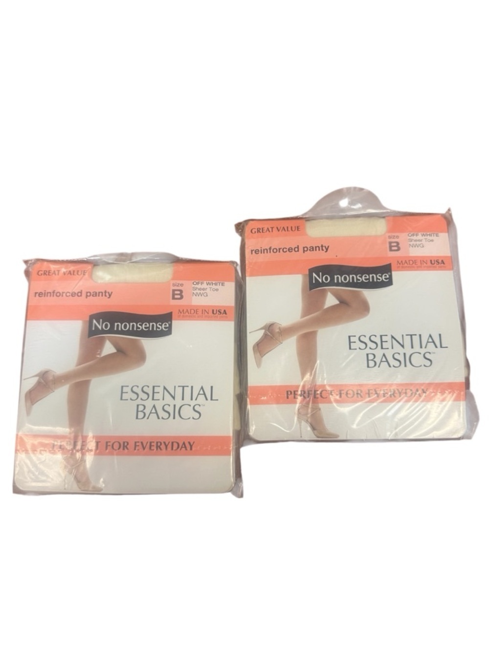 (2 Pack) No Nonsense Essential Basics Size B Off White Sheer Toe Pantyhose NEW
